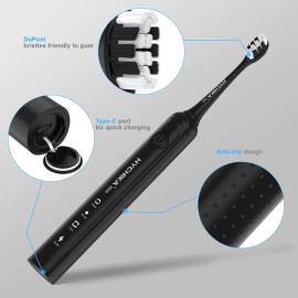 HYCHIKA Adult sonic electric toothbrush, rechargeable, 240-day battery life