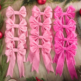 24 Pcs Christmas Velvet Bows 5 x 7.9 Inch Rustic Velvet Christmas Tree Bows Vintage Tree Ornaments for Xmas Holiday Garland Home Decor Wedding Outdoor Indoor Decoration(Pink Color)