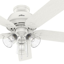 Hunter Fan 52 inch Fresh White Outdoor Ceiling Fan with LED Light Kit and Pull Chain (Renewed)