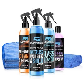Flowgenix Grand Slam 4-Pack Includes Waterless Car Wash Spray + Instant Car Scratch Remover Repair + Streak Free Window and Glass Cleaner + All Purpose Cleaner for Auto Detailing, 2 Microfiber Towels