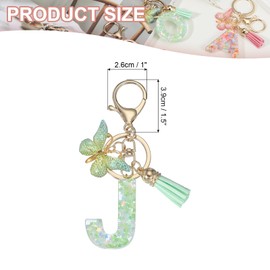 PATIKIL Alphabet Initial Letter Keychain, Resin Cute Keychains with Tassel Butterfly Letter J Pendant Charm for Women Key Purse Handbag Bag Accessories, Green
