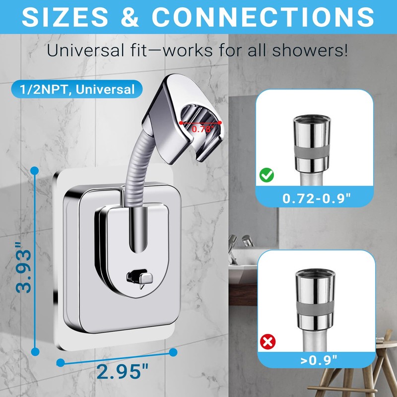 HONGYUETECH Shower Head Holder Adhesive, No-Drill Adjustable Handheld Shower Head