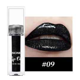 Mrettick 2PCS Black Glitter Lip Gloss, Diamond Shimmer Lipstick, High Pigment Waterproof Long Lasting Lipsticks, Sparkling Glossy Liquid Lipstick Lip Gloss for Women Lip Oil （black）