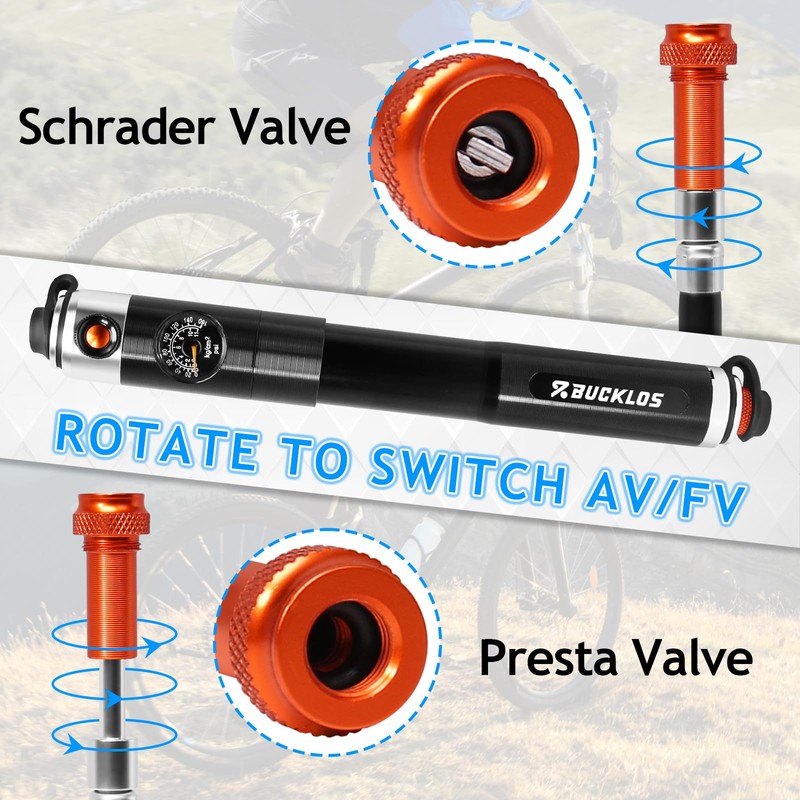 BUCKLOS Mini Bike Tire Pump Portable for Mountain Road Bikes