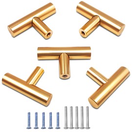 SourceTon 5 Pack Gold Single Hole Cabinet Pull, 1/2" Diameter T Bar Cabinet Handles, Modern Drawer Pulls, 50mm / 2 inch Length