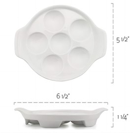 Bamboo's Grocery LoKii 6 Holes 2 Pack Ceramic Escargot Dish, Ceramic Snail Dish with Handles, Escargot Dish Diet Plates, White, 6 Inches, Medium