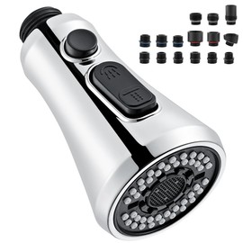 J-HVA Kitchen Sink Sprayer Head Replacement with 15 Adapters, Sink Faucet Head Replacement, High Pressure Pull Down Sprayer Nozzles, 3 Functions Faucet Sprayer Attachment for Kitchen Faucet, Chrome