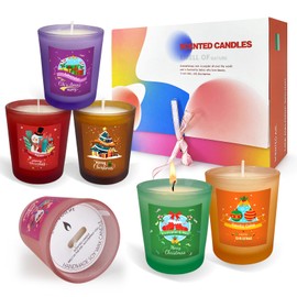 Christmas Scented Candle Gift Set of 6 Pieces, Glass jar Candles, 6 fragrances, Long-Lasting Soy Wax Scented Candle Set, The Best Gift, with Gift Box, Suitable for Everyone