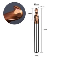 ASNOMY Set of 2 Solid Carbide Radius Milling Cutter Ball End Mill Diameter 5 mm AlTiN Coating HRC 55, Carbide Ball End Mill, 2 Teeth CNC Engraving Cutter for Metal