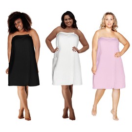 Plus Size Luxury Spa Wrap 1X-6X Bath Beauty Shower Towel Swim Cover Up Wrap Cotton Terry Velour with Snaps 1X 2X 3X 4X 5X 6X (6XL Plus Size 5X-6X, Ebony Black)