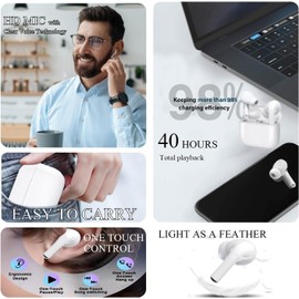 MOLDPOLD Wireless Earbuds, Bluetooth 5.3 ANC/ENC Noise Cancelling Air Buds Pods with Touch, Bass Stereo Sound, 40H Playtime Earphone for Laptop Pad Android/iOS Phones Airpods Pro