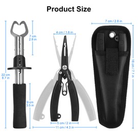 supregear Fishing Pliers Set, Stainless Steel Fishing Hook Remover, Multifunctional Fishing Line Cutter with Sheath and Rolled Lanyard, Fishing Tool, Black