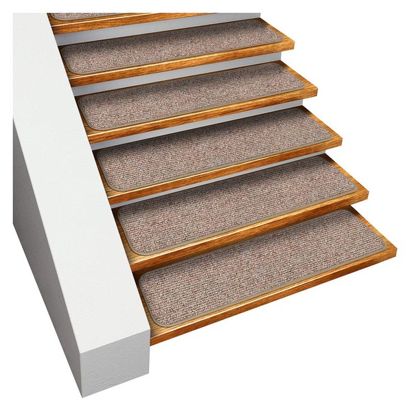 House, Home and More Set of 15 Skid-Resistant Carpet Stair Treads - Pebble Beige - 8 Inches X 30 Inches