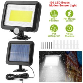 100 LED Solar Powered Wall Light Outdoor IP65 Waterproof Motion Sensor Lamp Dusk to Dawn Beads Designcolor: Black Color