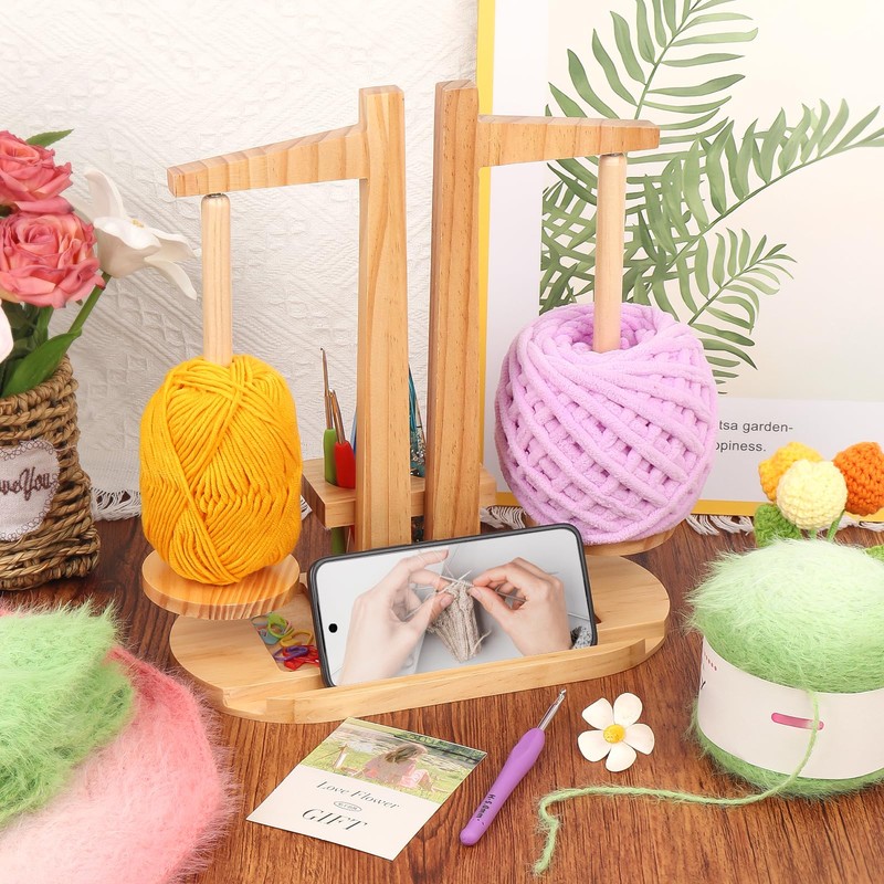 Coopay Double Yarn Holder Magnetic, Wooden Yarn Holder for Crochet