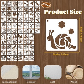 72 Pcs Botanical Stencils Set, Reusable Butterfly & Flower Painting Templates - Leaf, Dragonfly, Wildflower Nature Crafts Kit for Wall Murals, Fabric Art, Wood Signs, Kids Classroom Projects​