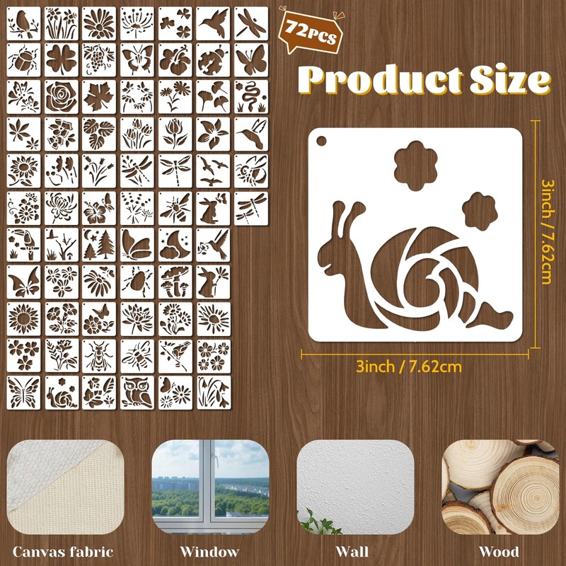 72 Pcs Botanical Stencils Set, Reusable Butterfly & Flower Painting