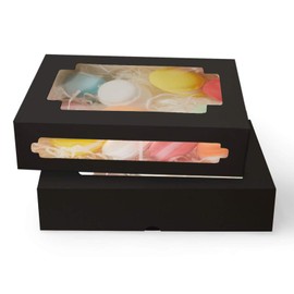 qiqee qiqee 36Packs Auto-pop Black Cookie Boxes for Gift Giving 8x5.3x2 inch Black One Second Fold Bakery Box with Window Treat Box for Donuts Candies and Biscuit