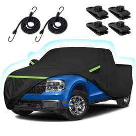 Truck Car Cover for 2021-2025 Ford Maverick, 210T Sun Rain UV Dust Snow Protection Waterproof 4.5 Feet Bed Pickup Covers with Zipper Door & Windproof Bands for Ford Maverick XL/XLT/Lariat-(Black)