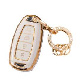 WSAuto Key Fob Cover with Metal Keychain Compatible with Hyundai Elantra Elantra GT Kona Palisade Venue Veloster Accessories Soft TPU Protection Case Shell White