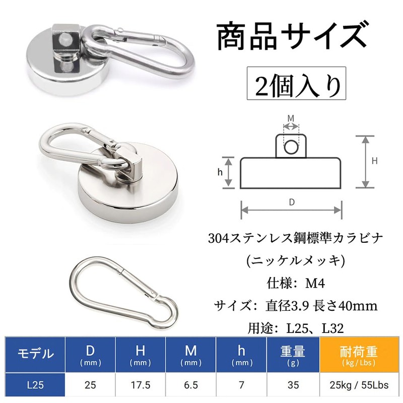 Magnetic Hooks, Set of 2, Magnetic Hooks, Carabiner Hooks, Super