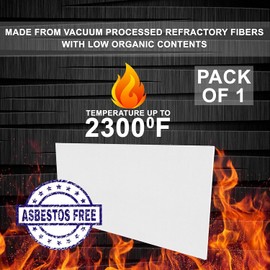 Ceramic Fiber Board - 1" Thick x 18" x 24" - 2300F Rated - Pack of 1 - Fireproof Board - Ceramic Insulation Baffle Board for Stove, Fireplace, Pizza Oven, Forge, Furnace, Kiln, Boiler