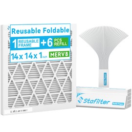 Stafilter Reusable 14x14x1 Air Filter (MERV 8), 1 Foldable Frame + 6 Refills (Not Individual Filters), Greener HVAC AC Furnace Air Filters MPR 700&FPR 5(Actual Size:13.75"x13.75"x0.75")