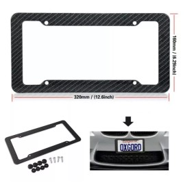 BLVD Black Car Carbon Fiber License Plate Frame Cover Front / Rear Universal USA Size