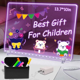 LED Note Board with 7 Colors, 13.7"X10" Led Drawing Board for Kids, Light Up Acrylic Dry Erase Writing Board with 7 Markers, Soft Cloth, Hanging Chain, Christmas & Birthday Gift for Kid Girl