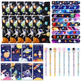 GAROMIA Space Party Bag Children's Birthday Party Favours Children's Birthday Gift with Snap Bracelet Gift Bags Notebook Pencils for Boys Girls Birthday Decoration