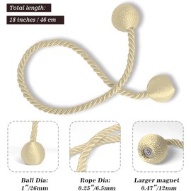 Magnetic Curtain Tiebacks Beige 2pcs, Curtain Tiebacks Buckles Holdbacks Holders Hooks Clip for Home Outdoor Bedroom Office Decorative Curtain (Beige)
