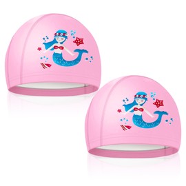 TUONYIS 2 Pcs Swimming Caps for Girls 4-10 Years Swim Hat for Kids Waterproof Swim Cap PU Material Bathing Cap Stretchy Swimming Hat for Long Short Hair, for Kids Boys Girls (Pink)
