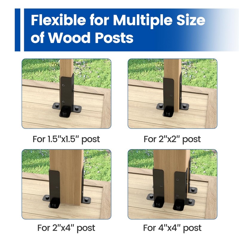 Muzata 4Pack Adjustable Post Base Brackets Fit 1.5x1.5 2x2 2x4