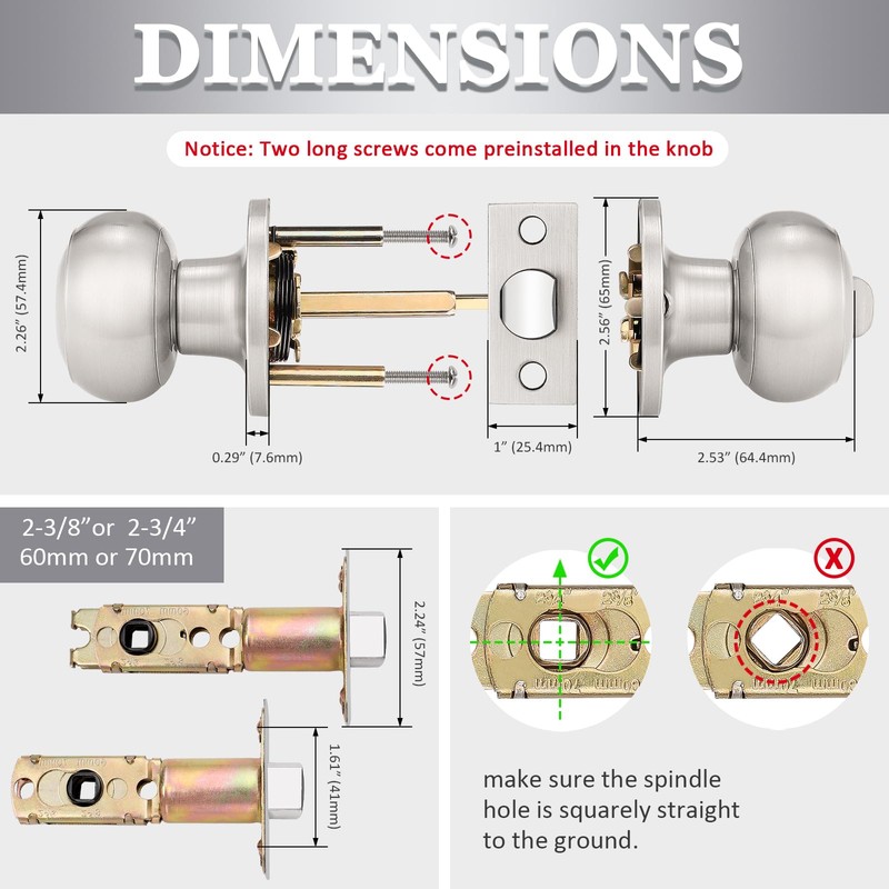 Probrico 6 Pack Round Privacy Door Knob(Thumb Turn Lock on