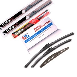 Beam Blades Wipers for 2019 Acura RDX Set w/Rear Trico Tech Beam Blades Wipers Set Bundled with MicroFiber Interior Car Cloth
