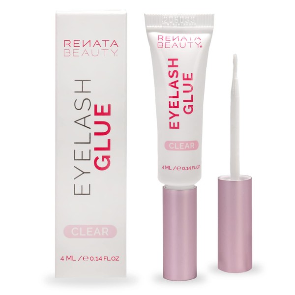 Renata Beauty Lash Glue for False Eyelash Extensions – 24 Hour Transparent Glue For False Lashes – Waterproof Cluster Lash Glue with Dual Function Flexible Brush Tube – Compatible with Glue Remover