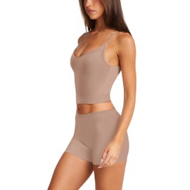 LASLULU Womens Longline Sports Bra Padded Spaghetti Strap Workout Tops Casual Summer Fashion Outfits Crop Tank Tops Pilates Gym Yoga Bras(Sienna Medium)