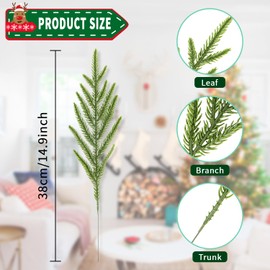 KKSTY 30 Pcs Christmas Real Touch Norfolk Stems, 15Inch Artificial Pine Branches Faux Evergreen Pine Sprigs Fake Foliage Greenery Picks for Christmas Wreath Making DIY Crafts Home Decoration (Green)