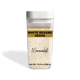 Minimalist White Sesame Seeds, 13.6 oz, Crunchy Garnish, Sushi & Chicken, Simple, Reusable Packaging