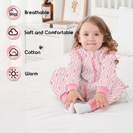 LAT Baby Sleeping Bag with Feet 2.5 TOG Winter Warm Toddler Sleeping Bag with Legs Long Sleeves Removable Baby Sleep Sack 100% Cotton Wearable Blanket for Girls Boys (Pink, S (6-18 Months))