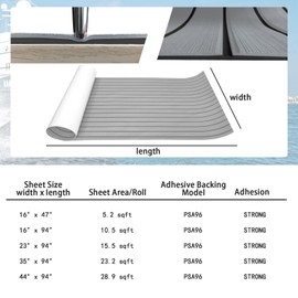 KXKZREN Boat Flooring EVA Foam Decking Sheet Faux Teak Marine Mat Marine Carpet Cooler Tops Non-Slip Self-Adhesive Flooring for Motorboat RV Yacht Kayak Swim Platform 94" x 47"/44"/35"/23"/16"