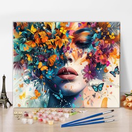 Girls Colour by Numbers Girls Beauty of Artistic Conception Colour by Numbers for Adults Abstract Butterfly Colour by Number Kits Oil Painting Art for Home Wall Decor 16 x 20 Inches