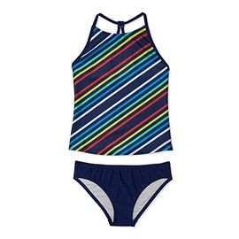 Speedo Girls Two Piece Thin Strap Tankini Swimsuit, Colorful Direction, 16 US