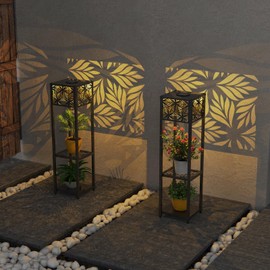 Hondony Solar Garden Lights, Outdoor Waterproof 2 Tier Metal Flower Stand Solar Landscape Lights