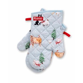 Cooksmart British Designed Christmas Gauntlet Oven Gloves | Festive oven Gloves For All Type of Kitchens | Oven Mitts For Men & Women - Christmas On The Farm