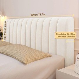 TTSITG Velvet Headboard Cover for Queen King Size, Bed Headboard Slipcover, Thicken Dustproof Protector Cover for Bedroom Decor (White, Headboard Length:200cm/79 inch)