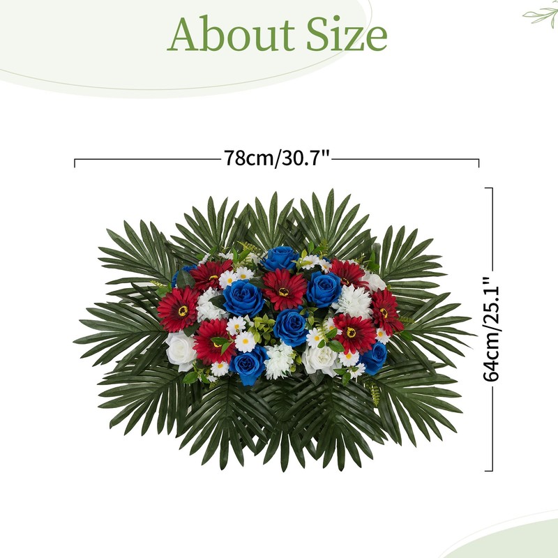 Memobloom Headstone Flower Saddle Arrangements - Artificial Cemetery Flowers Silk