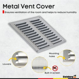 Steinberg14 Stainless Steel Vent Cover 8x9 (Duct Opening) with Mesh - Wall and Ceiling Ventilation Register - Metal Air Grille - HVAC Cold Air Return Vent - 10.24"W x 11.02"H Outer Dimensions