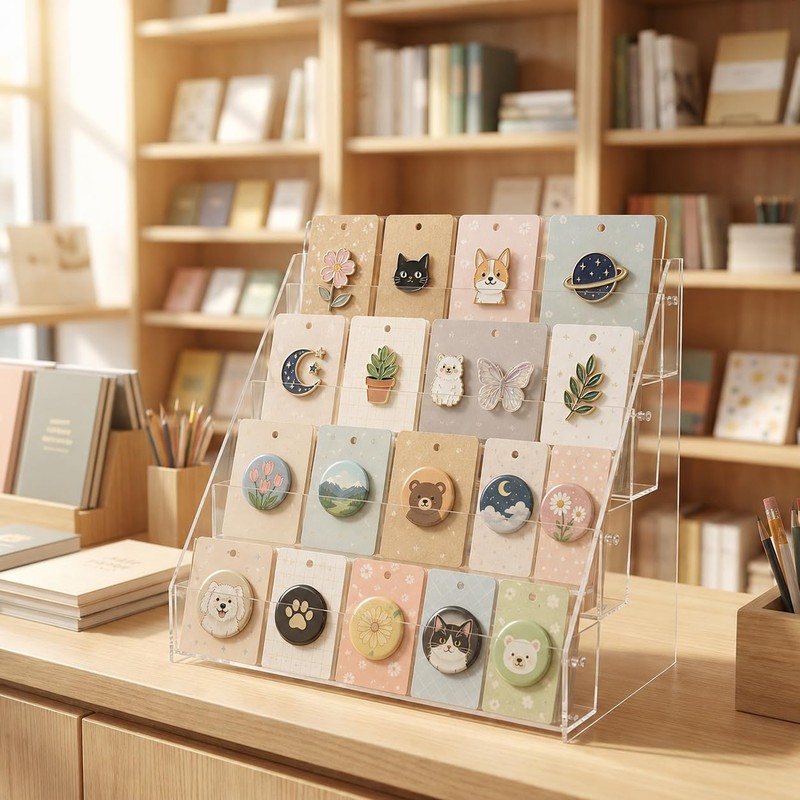 4 Tier Acrylic Button Pins Organizer Stand for Badge Display,