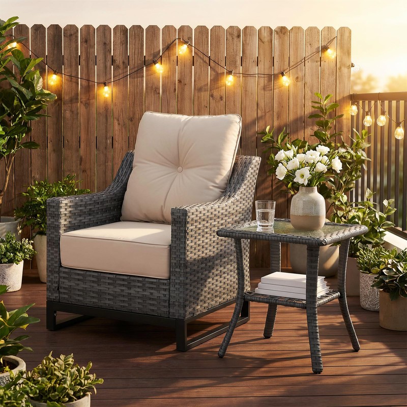 Dienspeak Patio Tables Wicker Side Table, Rattan End Table with